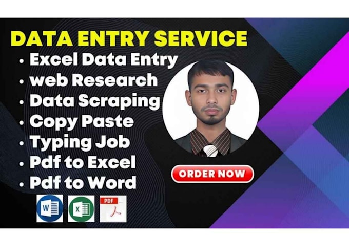 do fastest data entry web research and pdf to excel